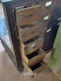 Antique OAK Wood & Glass Mercantile Store Showcase 8' long Display, 55 Drawers