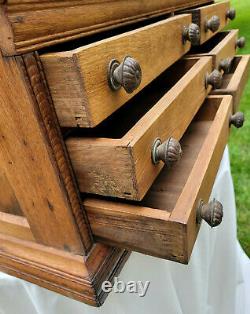 Antique Oak General Store Spool Cabinet 6 Drawer Lift Top J&P Coats