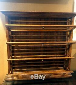 Antique Oak Ribbon Cabinet General Store Display tilt out drawers AN Russell