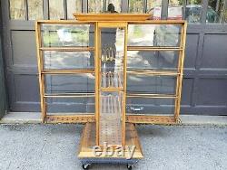 Antique Oak Ribbon Cabinet General Store Exhibition Show Display Case Wine Rack