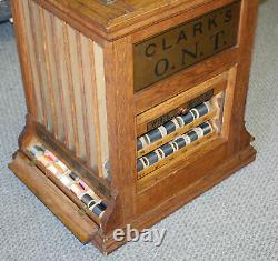 Antique Oak Spool Cabinet Clarks ONT Advertising Sewing Country Store