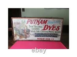 Antique Putnam Dyes Monroe Drug Store Merchant Display Case Wood and Tin