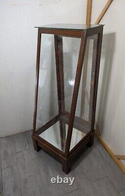 Antique Slant Top Wood & Glass Store Display Case Showcase Cabinet