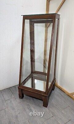 Antique Slant Top Wood & Glass Store Display Case Showcase Cabinet