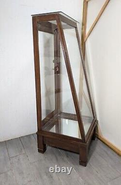 Antique Slant Top Wood & Glass Store Display Case Showcase Cabinet