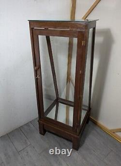 Antique Slant Top Wood & Glass Store Display Case Showcase Cabinet