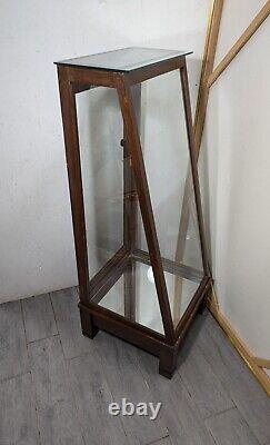 Antique Slant Top Wood & Glass Store Display Case Showcase Cabinet