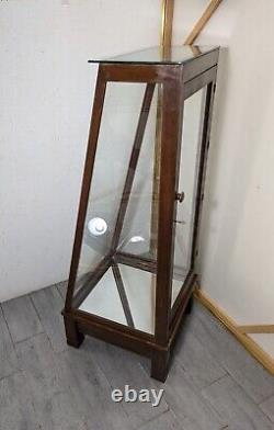 Antique Slant Top Wood & Glass Store Display Case Showcase Cabinet