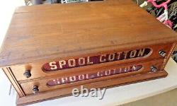 Antique Spool Cotton Two Drawer Oak Storage Display Cabinet
