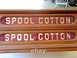 Antique Spool Cotton Two Drawer Oak Storage Display Cabinet