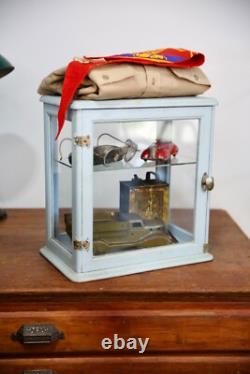 Antique Store Counter Display Case Wood Glass shelf blue apothecary cabinet