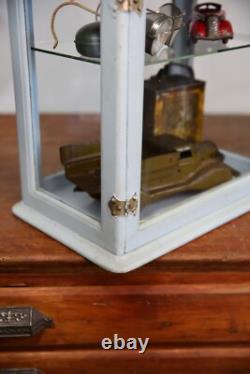 Antique Store Counter Display Case Wood Glass shelf blue apothecary cabinet