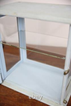 Antique Store Counter Display Case Wood Glass shelf blue apothecary cabinet