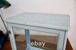 Antique Store Counter Display Case Wood Glass shelf blue apothecary cabinet
