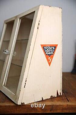 Antique Toms Roasted Peanuts Store Counter Display Case wood apothecary cabinet