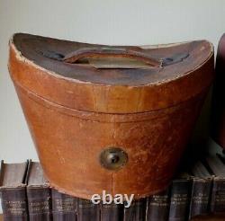 Antique Vintage Brown Leather Top Hat Case Box. Home Decor Storage. Shop Display