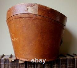 Antique Vintage Brown Leather Top Hat Case Box. Home Decor Storage. Shop Display