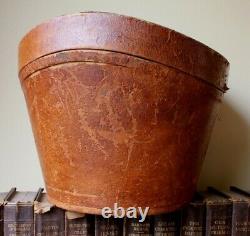 Antique Vintage Brown Leather Top Hat Case Box. Home Decor Storage. Shop Display