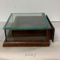 Antique Wood Glass Gainsborough Hair Net Store Display Case Showcase Box Drawer