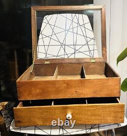 Antique Wood Glass Store Display Cutlery Box Case & Drawer Dovetail VTG Gorgeous