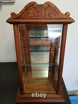 Antique ZENO Chewing Gum Oak Countertop Store Display Case, Mirrored Back