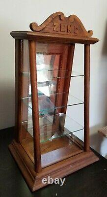 Antique ZENO Chewing Gum Oak Countertop Store Display Case, Mirrored Back