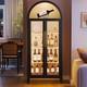 Arched Display Cabinet With Glass Doors, 5 Tier Storage Display Cabinet With Led