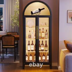 Arched Display Cabinet with Glass Doors, 5 Tier Storage Display Cabinet with LED