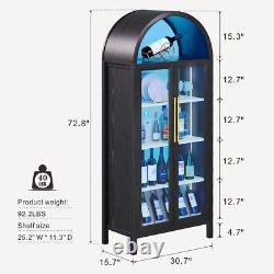 Arched Display Cabinet with Glass Doors, 5 Tier Storage Display Cabinet with LED