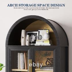 Arched Display Cabinet with Glass Doors, 5 Tier Storage Display Cabinet with LED