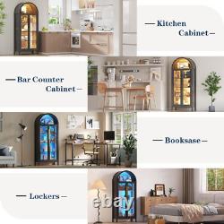 Arched Display Cabinet with Glass Doors, 5 Tier Storage Display Cabinet with LED