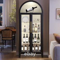 Arched Display Cabinet with Glass Doors, 5 Tier Storage Display Cabinet with LED