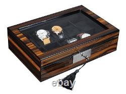 Arolly 10 Slots Wooden Watch Display Case Glass Top Jewelry Collection Storage B