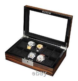 Arolly 10 Slots Wooden Watch Display Case Glass Top Jewelry Collection Storage B