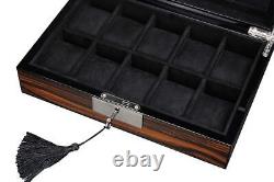 Arolly 10 Slots Wooden Watch Display Case Glass Top Jewelry Collection Storage B