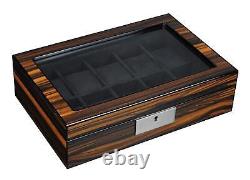 Arolly 10 Slots Wooden Watch Display Case Glass Top Jewelry Collection Storage B