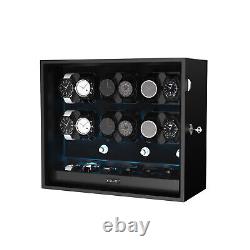 Automatic 12 Watch Winder Display Case With Blue LED Light With 6 Storage Box