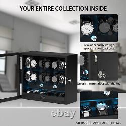 Automatic 12 Watch Winder Display Case With Blue LED Light With 6 Storage Box