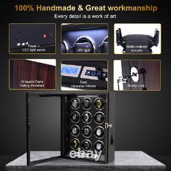 Automatic 12 Watch Winder LCD Touch Display Case Storage LED Remote Control Gift