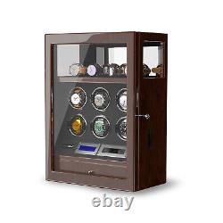 Automatic 6 Watch Winder Box With 4 Watch Storage Cabinet Display Case-Brown Oak