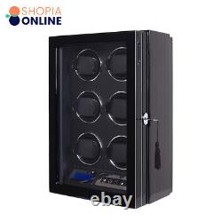 Automatic 6 Watch Winder LED Watch Storage Boxes Case LCD TouchScreen Display US