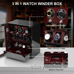 Automatic 6 Watch Winder With 5 Extra Watch Storage Box Display Case LED Patent