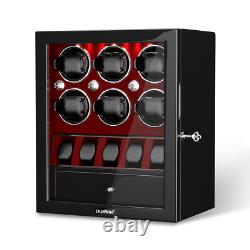 Automatic 6 Watch Winder with 5 Watches Display Case Storage Box LED Patent New