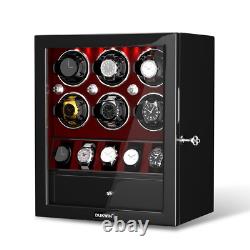 Automatic 6 Watch Winder with 5 Watches Display Case Storage Box LED Patent New