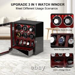 Automatic 6 Watch Winder with 5 Watches Display Case Storage Box LED Patent New