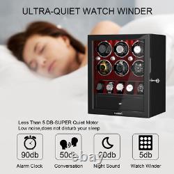 Automatic 6 Watch Winder with 5 Watches Display Case Storage Box LED Patent New