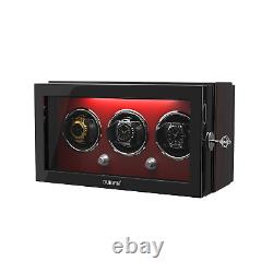 Automatic Rotation 3 Watch Winder Storage Display Case Box Locks Quiet Motor LED