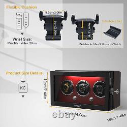 Automatic Rotation 3 Watch Winder Storage Display Case Box Locks Quiet Motor LED
