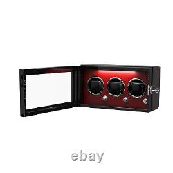 Automatic Rotation 3 Watch Winder Storage Display Case Box Locks Quiet Motor LED