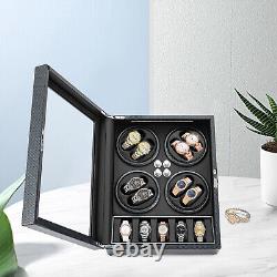 Automatic Rotation 8 Watch Winder Box with5 Watches Display Storage Case LED Light